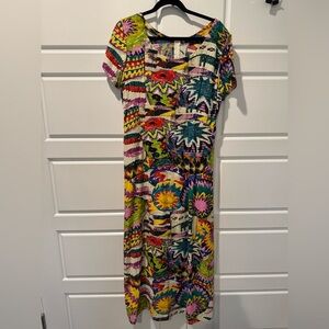 Vintage Jams World Abstract Artsy Colorful Print MIDI Shirt Dress Size Medium
